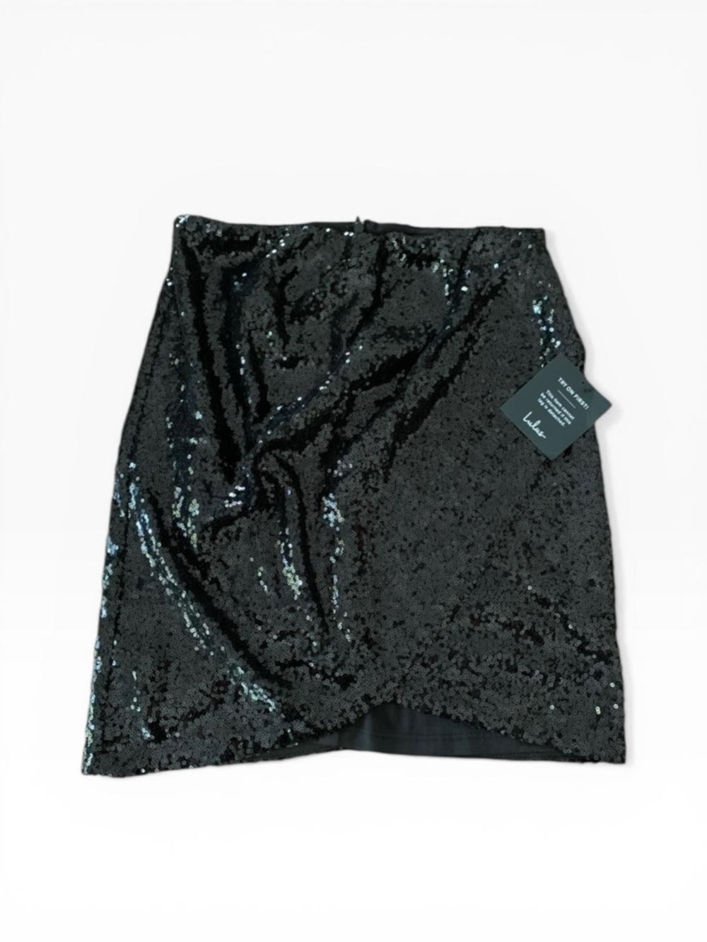 Lulus Lets Party Black Sequin Faux-Wrap Mini Skirt Sz M